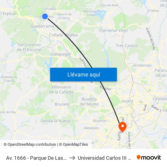 Av. 1666 - Parque De Las Cigüeñas to Universidad Carlos III De Madrid map