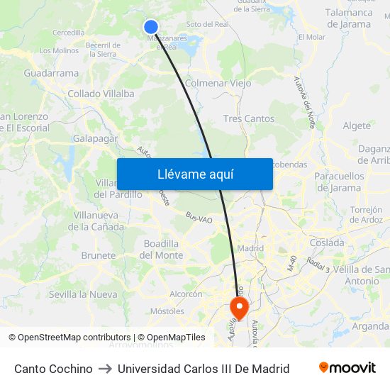 Canto Cochino to Universidad Carlos III De Madrid map