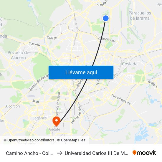 Camino Ancho - Colegio to Universidad Carlos III De Madrid map