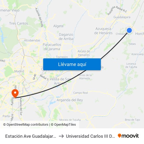 Estación Ave Guadalajara - Yebes to Universidad Carlos III De Madrid map