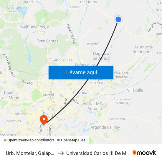 Urb. Montelar, Galápagos to Universidad Carlos III De Madrid map