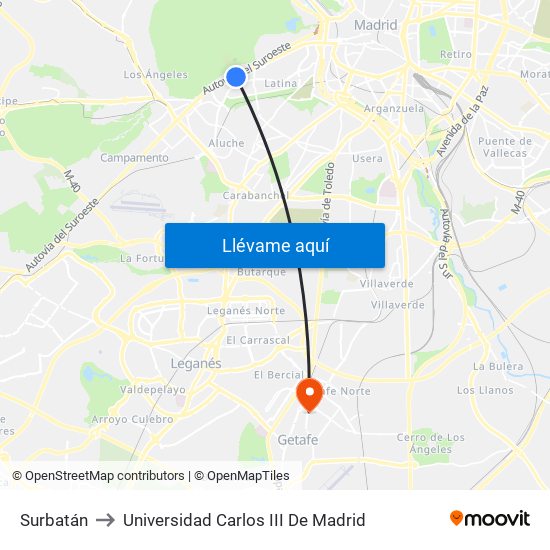 Surbatán to Universidad Carlos III De Madrid map