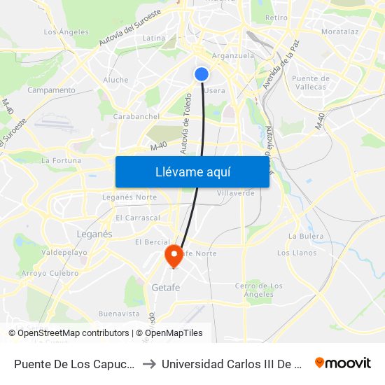 Puente De Los Capuchinos to Universidad Carlos III De Madrid map