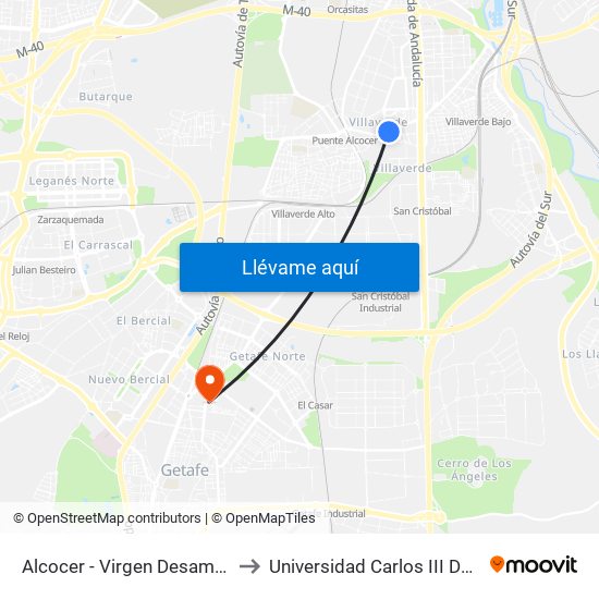 Alcocer - Virgen Desamparados to Universidad Carlos III De Madrid map