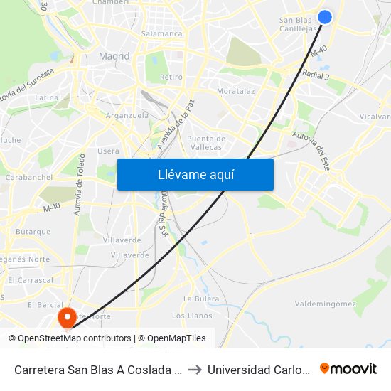 Carretera San Blas A Coslada Frente Metropolitano to Universidad Carlos III De Madrid map