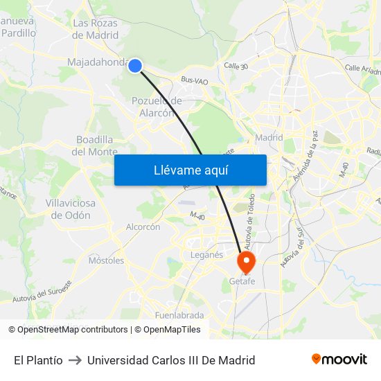 El Plantío to Universidad Carlos III De Madrid map