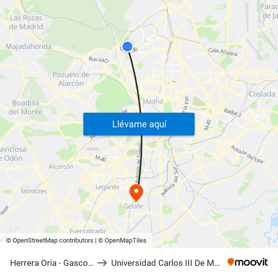Herrera Oria - Gascones to Universidad Carlos III De Madrid map