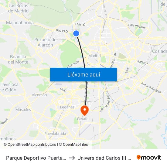 Parque Deportivo Puerta De Hierro to Universidad Carlos III De Madrid map