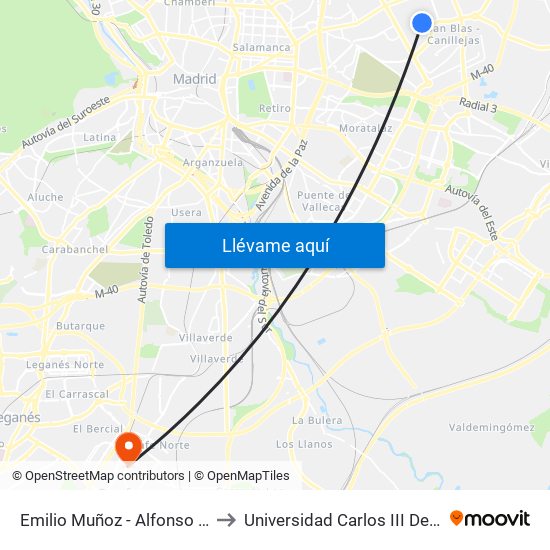 Emilio Muñoz - Alfonso Gómez to Universidad Carlos III De Madrid map