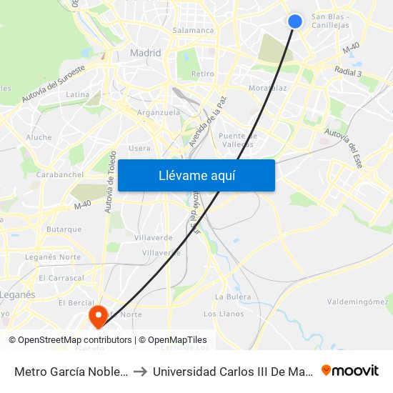 Metro García Noblejas to Universidad Carlos III De Madrid map