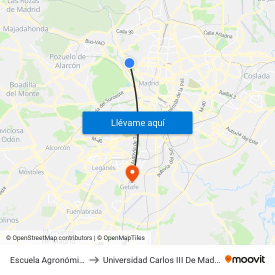 Escuela Agronómica to Universidad Carlos III De Madrid map