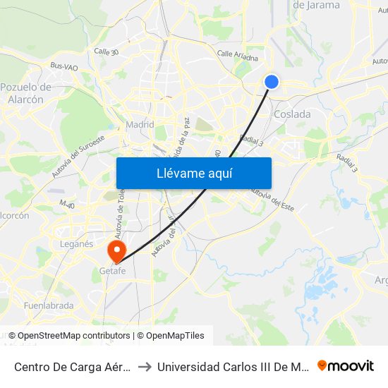 Centro De Carga Aérea 3 to Universidad Carlos III De Madrid map