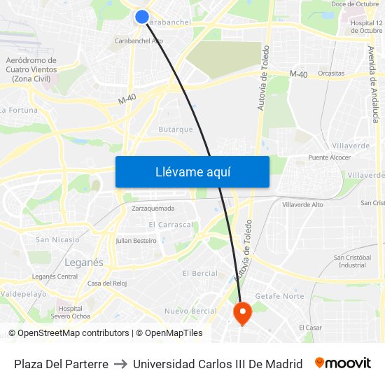 Plaza Del Parterre to Universidad Carlos III De Madrid map