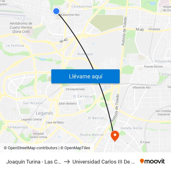 Joaquín Turina - Las Cruces to Universidad Carlos III De Madrid map