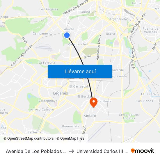 Avenida De Los Poblados - Comisaria to Universidad Carlos III De Madrid map