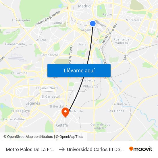 Metro Palos De La Frontera to Universidad Carlos III De Madrid map