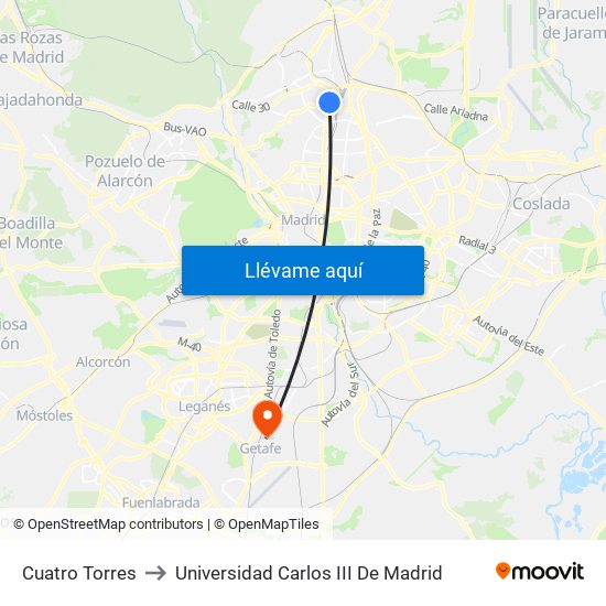 Cuatro Torres to Universidad Carlos III De Madrid map
