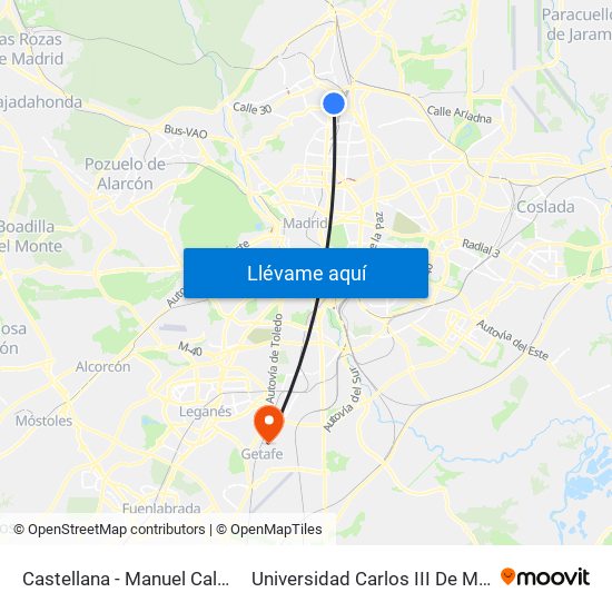 Castellana - Manuel Caldeiro to Universidad Carlos III De Madrid map