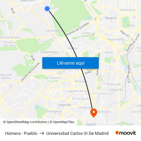 Húmera - Pueblo to Universidad Carlos III De Madrid map