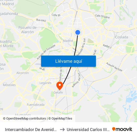Intercambiador De Avenida De América to Universidad Carlos III De Madrid map