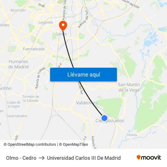 Olmo - Cedro to Universidad Carlos III De Madrid map