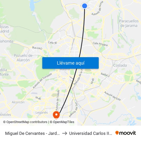 Miguel De Cervantes - Jardines Memoria to Universidad Carlos III De Madrid map
