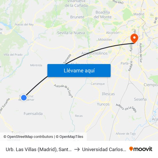 Urb. Las Villas (Madrid), Santa Cruz Del Retamar to Universidad Carlos III De Madrid map