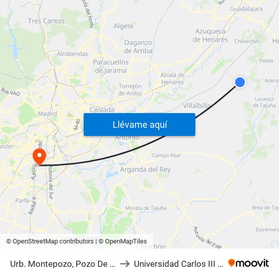 Urb. Montepozo, Pozo De Guadalajara to Universidad Carlos III De Madrid map