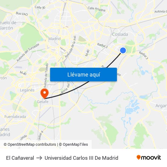 El Cañaveral to Universidad Carlos III De Madrid map