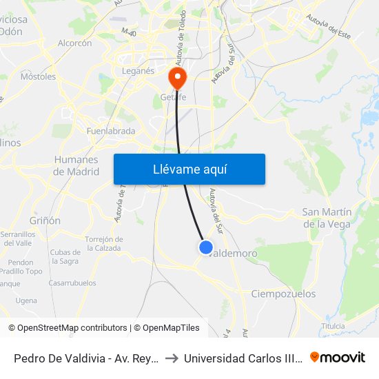 Pedro De Valdivia - Av. Reyes Católicos to Universidad Carlos III De Madrid map