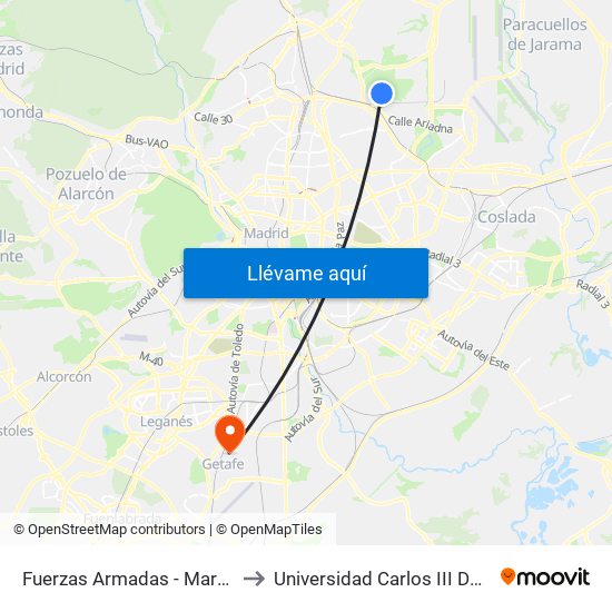 Fuerzas Armadas - Maragatería to Universidad Carlos III De Madrid map