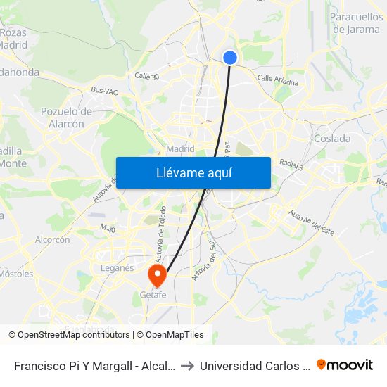 Francisco Pi Y Margall - Alcalde Moreno Torres to Universidad Carlos III De Madrid map