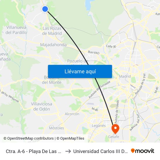 Ctra. A-6 - Playa De Las Américas to Universidad Carlos III De Madrid map