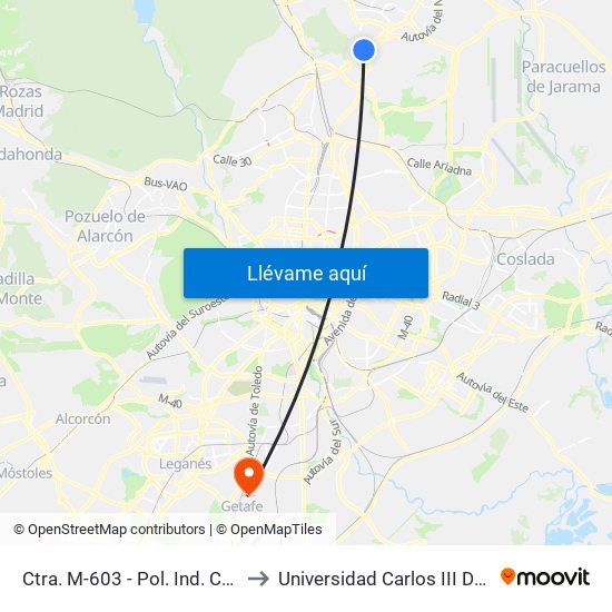 Ctra. M-603 - Pol. Ind. Calabozos to Universidad Carlos III De Madrid map