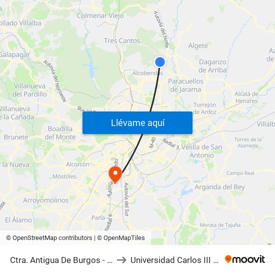 Ctra. Antigua De Burgos - La Granjilla to Universidad Carlos III De Madrid map