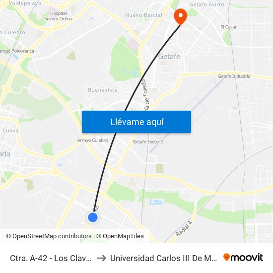 Ctra. A-42 - Los Claveles to Universidad Carlos III De Madrid map