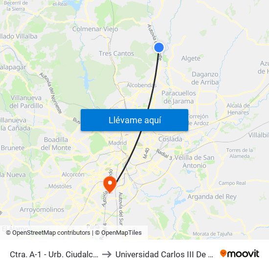 Ctra. A-1 - Urb. Ciudalcampo to Universidad Carlos III De Madrid map
