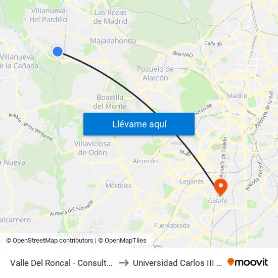 Valle Del Roncal - Consultorio Médico to Universidad Carlos III De Madrid map