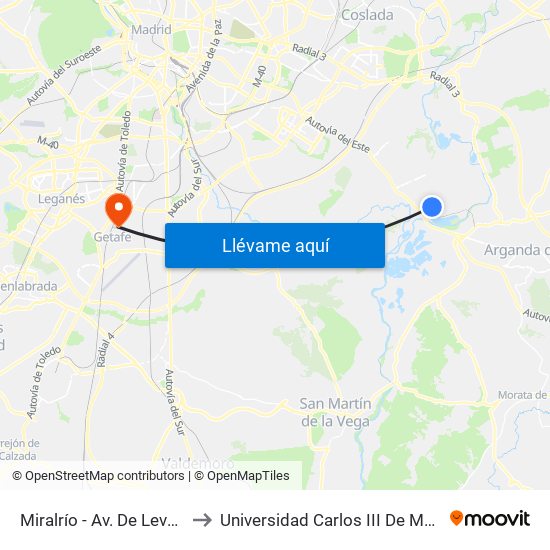 Miralrío - Av. De Levante to Universidad Carlos III De Madrid map