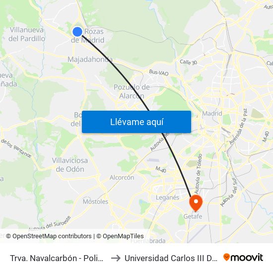 Trva. Navalcarbón - Polideportivo to Universidad Carlos III De Madrid map