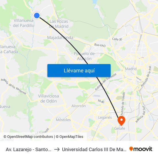 Av. Lazarejo - Santolina to Universidad Carlos III De Madrid map