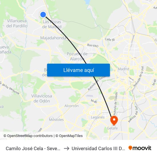Camilo José Cela - Severo Ochoa to Universidad Carlos III De Madrid map