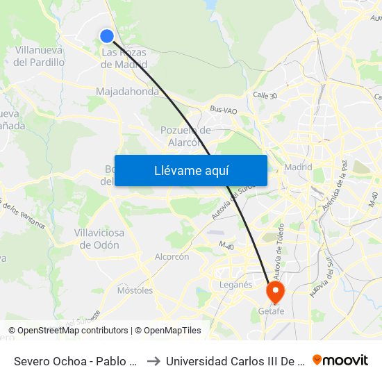Severo Ochoa - Pablo Neruda to Universidad Carlos III De Madrid map