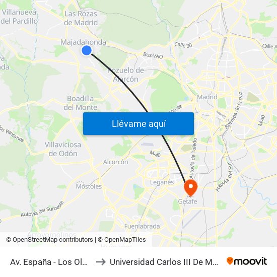 Av. España - Los Olmos to Universidad Carlos III De Madrid map