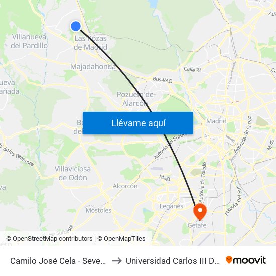 Camilo José Cela - Severo Ochoa to Universidad Carlos III De Madrid map