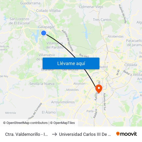 Ctra. Valdemorillo - Iglesia to Universidad Carlos III De Madrid map