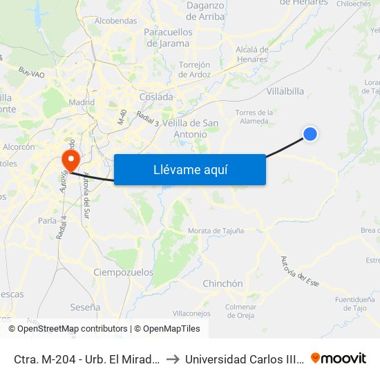 Ctra. M-204 - Urb. El Mirador De Baztán to Universidad Carlos III De Madrid map