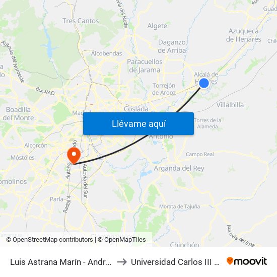 Luis Astrana Marín - Andrés Llorente to Universidad Carlos III De Madrid map