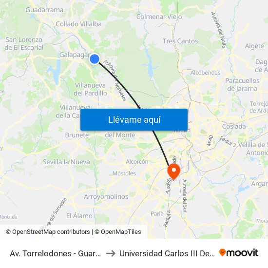 Av. Torrelodones - Guardia Civil to Universidad Carlos III De Madrid map