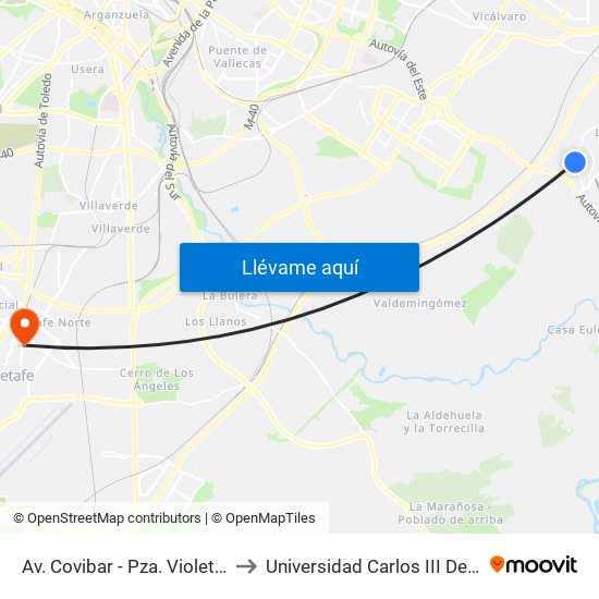Av. Covibar - Pza. Violeta Parra to Universidad Carlos III De Madrid map